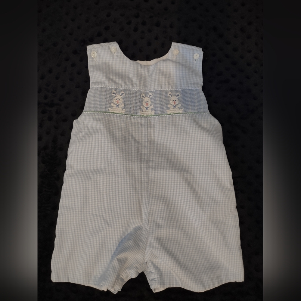 EUC Petit Bebe Smocked Easter Bunny Jon Jon 9m